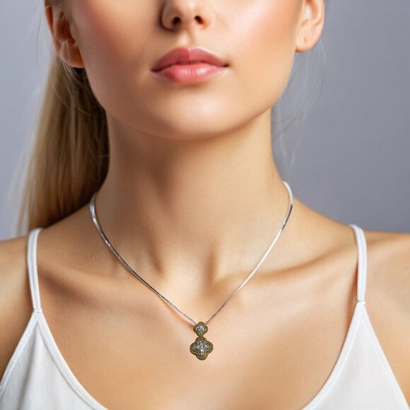 Gold Tone Clover Pendant Adorned With Clear Crystals Jewelry For Women - Picture 3 of 10